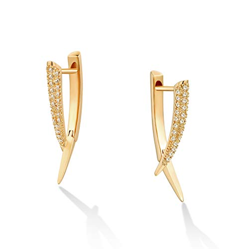 LOYATA Spike Earrings Gold Huggie Hoop Diamond Cubic Zirconia 14K Gold Plated Dainty Small Simple Hypoallergenic Geometric Jewelry Gift for Women - color: Curved Bar Crossover