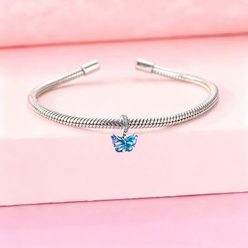 925 Sterling Silver Charms Pendants Mom Heart Dog koi fish Sea Turtle Football Charms for bracelet Pendants Beads Mom Sister Wife Family, Friends, Birthday gifts - style: Blue Butterfly Pendant