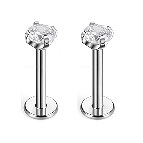 BelezaDosas G23 Titanium Labret Studs Threadless 16G Lip Rook Lobe Tragus Helix Cartilage Push Back Earring Piercing Jewelry - style: 1 pair clear