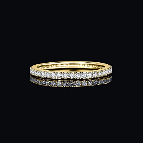 JewelryPalace 6 Stone Cubic Zirconia Half Eternity Stackable Wedding Rings for Women, 14K White Yellow Rose Gold Plated 925 Sterling Silver Promise Rings for Her, Simulated Diamond Wedding Band Ring - color: H-eternity-yellow gold plated