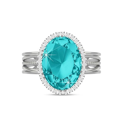 Linawe Costume Jewelry Adjustable Cocktail Ring for Women | Copper, Rhinestone, Cubic Zirconia, Oval, Fake Diamond, Crystal, Stone, Birthstone, Gemstone, Big, Chunky, Statement - color: White Blue