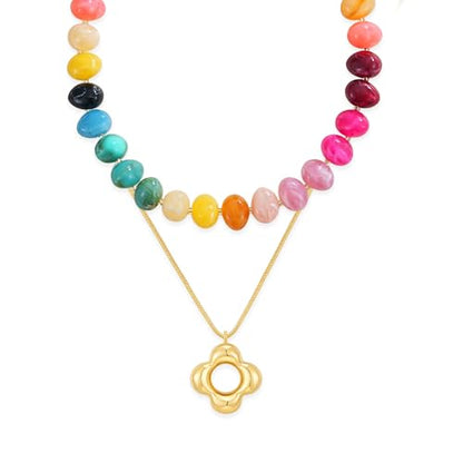 YUJIE Chunky Heart Pendant Necklace for Women- Exaggerated Statement Puff Heart Necklace with Acrylic Beaded Chain - color: B-Multi colour