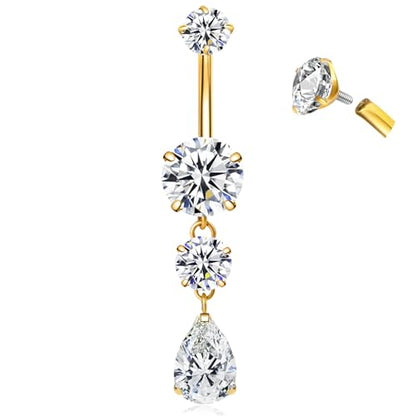 3-12 Pcs 14G Belly Button Rings Belly Rings for Women CZ Opal Navel Rings Belly Piercings Jewelry Belly Barbells Stainless Steel Body Belly Button Piercing Jewelry - color: Gold Double Dangle 1pc 10mm