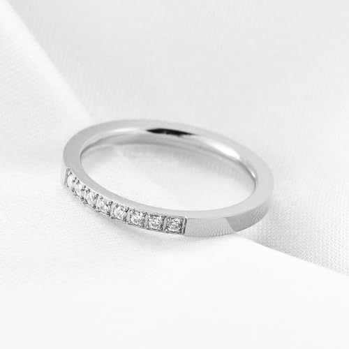 2mm 5mm Tainless Steel Cubic Zirconia Wedding Band Rings For Women,Stackable No Tarnish Fashion Cross Rings Size 4-10 - color: 2mm-Silver