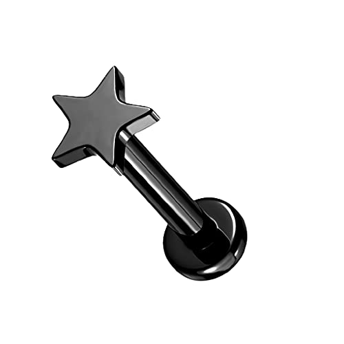 Pierced Owl 16GA Extra Petite 6mm Barbell F136 Implant Grade Titanium Internally Threaded Flat Star Top Flat Back Labret Stud - style: Black