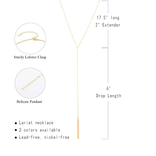 S.J JEWELRY Womens Handmade CZ Simple Delicate 14K Gold Plated/Rose Gold Plated/Silver Plated Lariat Simple Baton Adjustable Y Necklace - color: Y-1-Baton