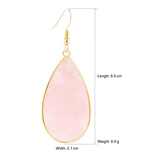 BaubleStar Natural Crystal Healing Stone Earrings Statement Teardrop Dangle Earrings for Women - color: Pink