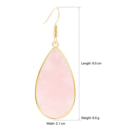BaubleStar Natural Crystal Healing Stone Earrings Statement Teardrop Dangle Earrings for Women - color: Pink
