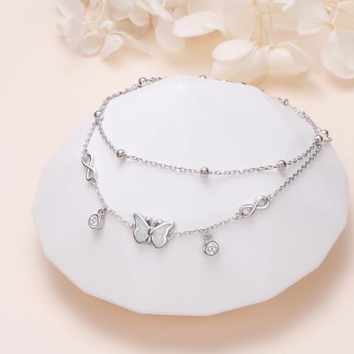 Anklets for Women 925 Sterling Silver Blue Evil Eye Infinity Butterfly Adjustable Multilayer Layered Summer Beach Ankle Bracelet Foot Chain Jewelry for Women - style: Infinity & Butterfly