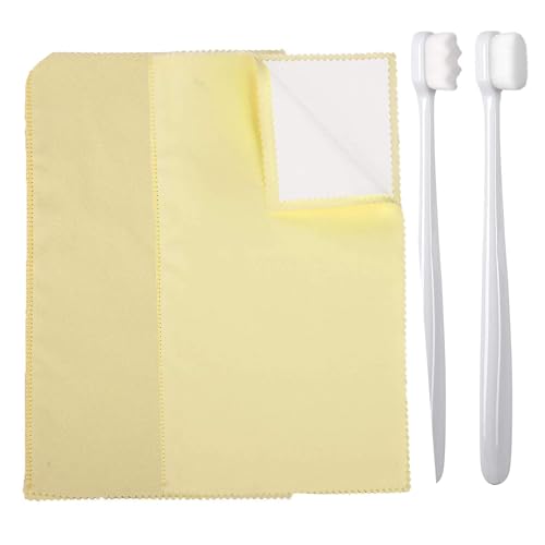 Syyflibb Silver Jewellery Cleaner Kit – 2 Ultra-Soft Brushes (Flat & Wave) + Dual Polishing Cloths for Sterling Silver, Gold, Rings & Chains | Tarnish Removal & Scratch (Yellow) - color: yellow
