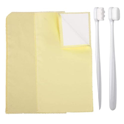 Syyflibb Silver Jewellery Cleaner Kit – 2 Ultra-Soft Brushes (Flat & Wave) + Dual Polishing Cloths for Sterling Silver, Gold, Rings & Chains | Tarnish Removal & Scratch (Yellow) - color: yellow