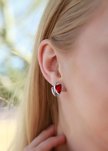 Gifts for Women, Wish Stone Stud Earrings with Birthstone Crystals, 18K Rose Gold Plated or Silver-tone - color: 201-January July-Ruby Red-Silvertone