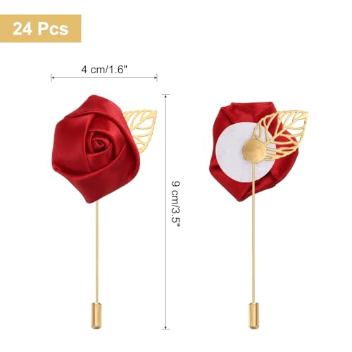 uxcell 24pcs Wine Red Rose Boutonnieres Flower Pins for Wedding | Buttonholes Pocket Boutonnieres for Wedding Ceremony Anniversary Prom Formal Dinner Party - color: Wine Red
