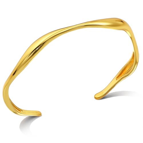 Thin Wavy Cuff Bracelet - Adjustable Irregular Bangle for Women Silver & Gold - color: Gold