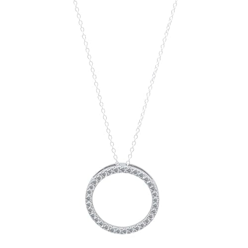 or Lab Grown White Diamond Circle Pendant | 1/4 Ctw | Round Cubic Zirconia | 18 inch Silver Chain | Women | 925 Sterling Silver - style: Lab Grown Diamond