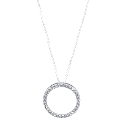 or Lab Grown White Diamond Circle Pendant | 1/4 Ctw | Round Cubic Zirconia | 18 inch Silver Chain | Women | 925 Sterling Silver - style: Lab Grown Diamond