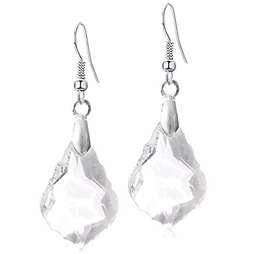 Unique Sparkly Multi-color Crystal Teardrop Dangle Drop Earrings Rainbow Crystal Geometry Earrings for Women Statement Chic Charm Jewelry Gifts - color: White