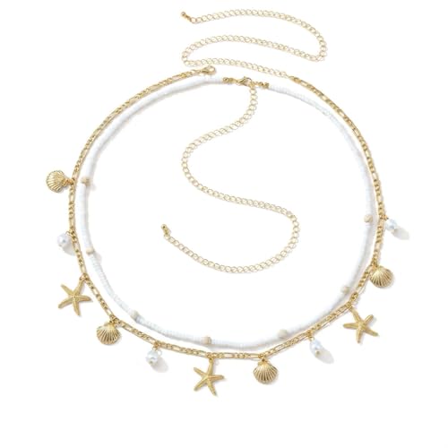 Alloy Waist Chain for Women, Adjustable Body Chain Belt, Layered Bikini Belly Chain, Jewelry for Beach Wear, Summer, Wedding, Festival, Party and Concert - color: Shell Starfish Chain