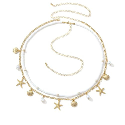 Alloy Waist Chain for Women, Adjustable Body Chain Belt, Layered Bikini Belly Chain, Jewelry for Beach Wear, Summer, Wedding, Festival, Party and Concert - color: Shell Starfish Chain