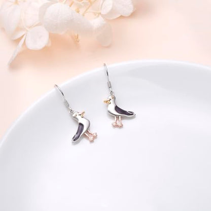 S925 Sterling Silver Cute Bird Earrings for Women Jewelry - color: White-Seagull