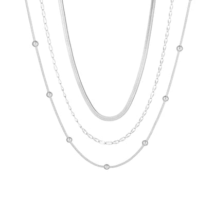 wgoud Gold Necklace for Women Waterproof,14K Real Gold Plated Herringbone Choker Necklace for Women Trendy, Dainty Gold Chain Necklaces Stack,Simple Layered Gold Necklaces for Women Jewelry Gifts - color: 3Pcs Silver Necklace B