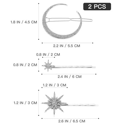Beaupretty 2pcs Moon Star Hair Clips Vintage Metal Alloy Rhinestone Bobby Pins Hair Accessories for Women Silver