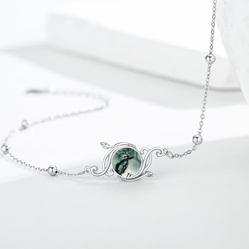 925 Sterling Silver Bohemia Hawaiian Beach Mermaid Floral Bracelet Birthday Graduation Gifts for Women with Gifts Box - style: 21A-Vine Moss Agate