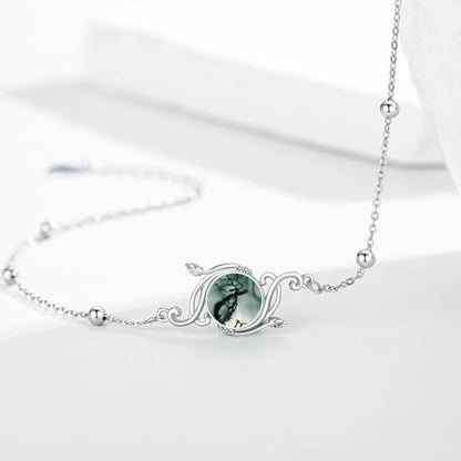 925 Sterling Silver Bohemia Hawaiian Beach Mermaid Floral Bracelet Birthday Graduation Gifts for Women with Gifts Box - style: 21A-Vine Moss Agate