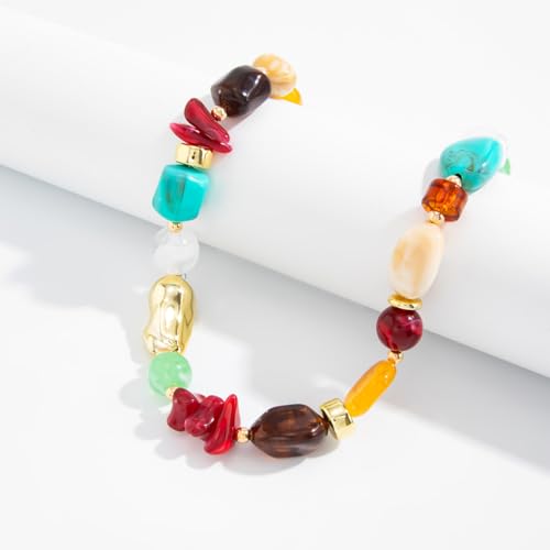 Chunky Acrylic Beaded Necklace for Women Colorful Acrylic Resin Beaded Choker Big Round Beads Statement Necklace Fashion Jewelry - color: GoldA