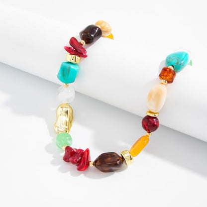 Chunky Acrylic Beaded Necklace for Women Colorful Acrylic Resin Beaded Choker Big Round Beads Statement Necklace Fashion Jewelry - color: GoldA