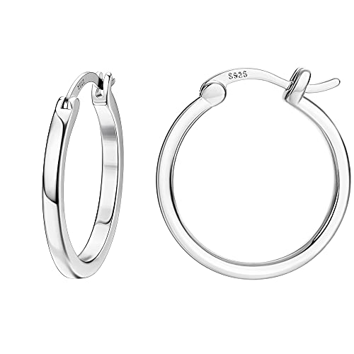18K Gold Plated Hoop Earrings - 925 Sterling Silver Hoop Earrings Womens Hypoallergenic Hoops | Square Tube Hoop Earrings for Women 15mm/20mm/30mm/40mm - color: Silver 20mm