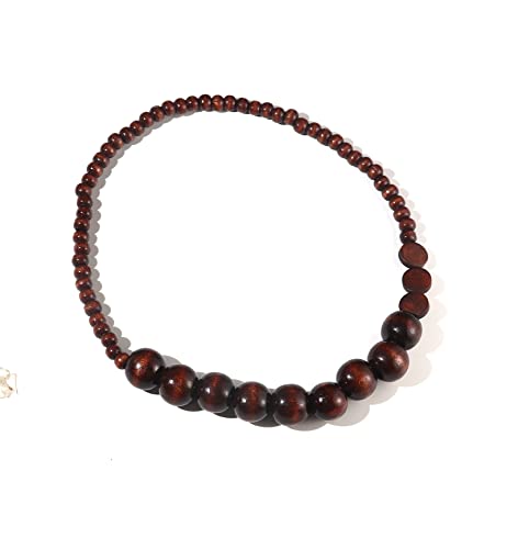 COLORFUL BLING Natural Chunky Wooden Beads Statement Necklace Boho African Tribal Collar Choker Bib Necklace Hippie Vacation Jewelry for Unisex Men Women - color: dark ball