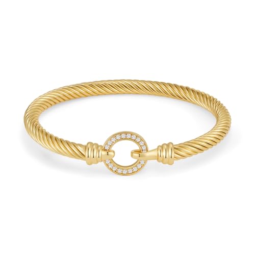 WOWORAMA Twisted Cable Wire Bracelets Two Tone Bangle Bracelet for Women | Stainless Steel, Unisex Gold Silver Bracelet, Mixed Metal Chunky Bangles Jewelry - color: Gold Circle