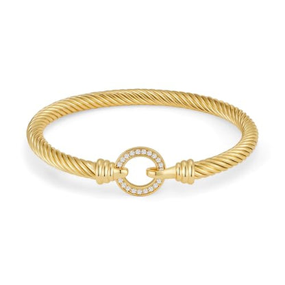WOWORAMA Twisted Cable Wire Bracelets Two Tone Bangle Bracelet for Women | Stainless Steel, Unisex Gold Silver Bracelet, Mixed Metal Chunky Bangles Jewelry - color: Gold Circle