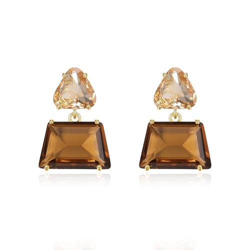 Flyonce Brown Earrings for Women, Sparkly Rhinestone Crystal Hypoallergenic Simple Dainty Small Triangle Drop Dangle Earring for Formal Summer Holiday - style: Pierced