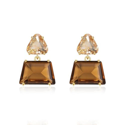 Flyonce Brown Earrings for Women, Sparkly Rhinestone Crystal Hypoallergenic Simple Dainty Small Triangle Drop Dangle Earring for Formal Summer Holiday - style: Pierced