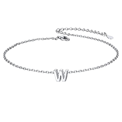 ChicSilver Initial Bracelet for Women 925 Sterling Silver Letter Initial Bracelet Dainty Personalized 26 Alphabet Jewelry Gifts for Birthday Anniversary Wedding - style: W