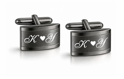Gunmetal Cufflinks Custom Engraved Free - Personalized Men's Accessory - Father's Day - Groomsmen Wedding Gift | Free Engraving - Ships From USA