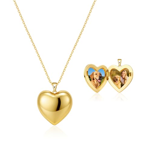 Heart Locket Necklace for Women - 16K Gold Silver Plated Photo Lockets Necklace that Hold 2 Pictures - Great Gift to Keepsake Full of Love and Remembrance, 16.8+2.2 Inch Extension Chain - color: Gold