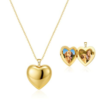 Heart Locket Necklace for Women - 16K Gold Silver Plated Photo Lockets Necklace that Hold 2 Pictures - Great Gift to Keepsake Full of Love and Remembrance, 16.8+2.2 Inch Extension Chain - color: Gold