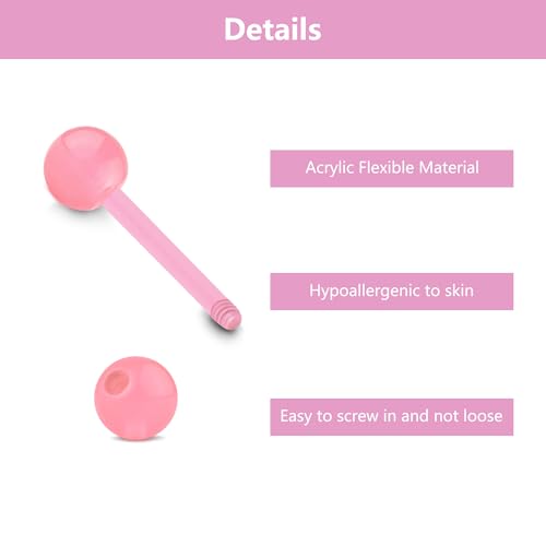 Zolure 10Pcs 14G Tongue Rings Acrylic Candy Color Tongue Piercing Jewelry Flexible Plastic Nipple Rings Tongue Barbells for Women 16mm - color: Glow in the dark 10pcs