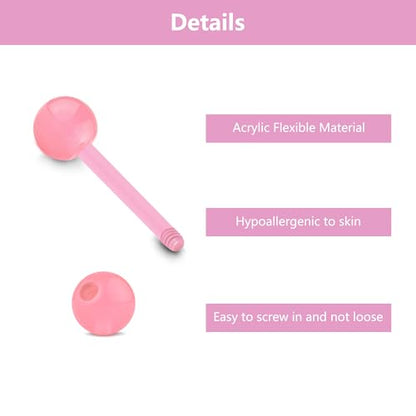 Zolure 10Pcs 14G Tongue Rings Acrylic Candy Color Tongue Piercing Jewelry Flexible Plastic Nipple Rings Tongue Barbells for Women 16mm - color: Glow in the dark 10pcs