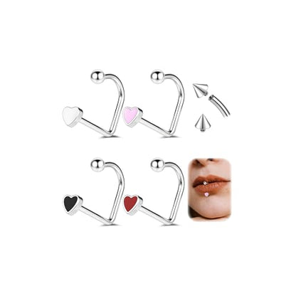 ZS 4Pcs Stainless Steel Heart Lip Rings Hoops Piercing, 16G C-shape U-shape Lip Rings, Internally Threaded Cartilage Helix Daith Earrings Jewelry for Women Men - color: U-shape Lip Rings, size: diameter:8mm
