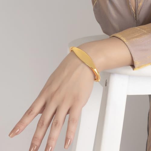 Dankadi Unisex 925 Sterling Silver Bangle Bracelet -Simple Women Men Torque Bracelet Solid Smooth Plain Polished On Cuff Fashion Fine Jewelry Gifts - color: Gold