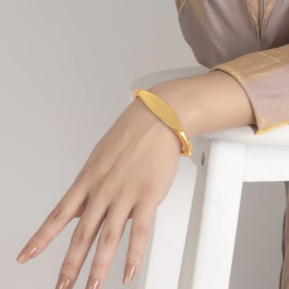 Dankadi Unisex 925 Sterling Silver Bangle Bracelet -Simple Women Men Torque Bracelet Solid Smooth Plain Polished On Cuff Fashion Fine Jewelry Gifts - color: Gold