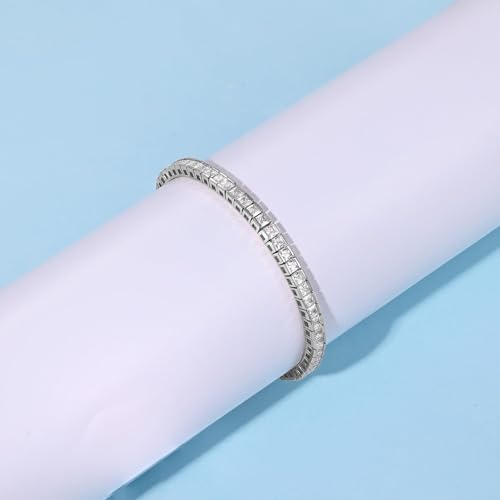 Square Cubic Zirconia Tennis Bracelet for Women, 2.5mm Thin 2.5 * 2.5mm Square Cut 18K Yellow Gold/White Gold Plated Elegant Everyday Jewelry Gift - color: 2.5 * 2.5mm Square Bracelet-White Gold, size: 7.5 inch