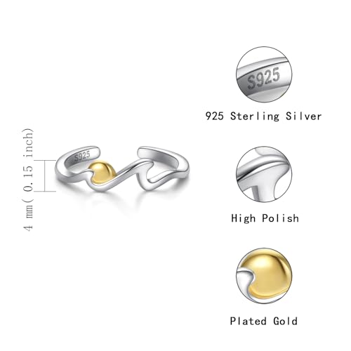 Sariel 925 Sterling Silver Toe Rings for Women Boho Adjustable Mid Finger Rings Summer Vacation Ocean Beach - color: Wave