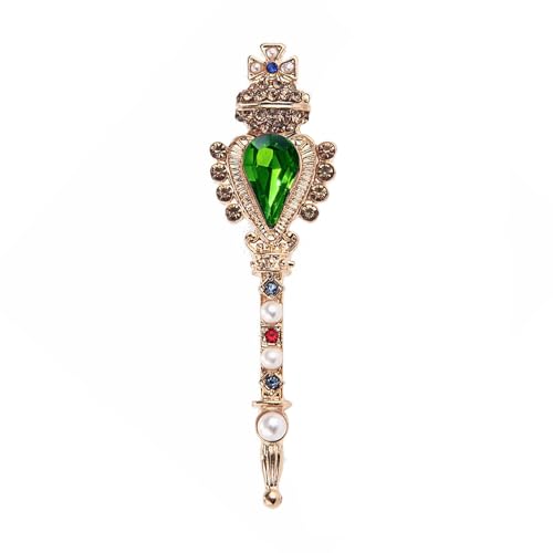 Brooches for Women,Vintage Style Royal Scepter Brooch with Red Crystal, Pearl and Colorful Accents For women - color: Grass green