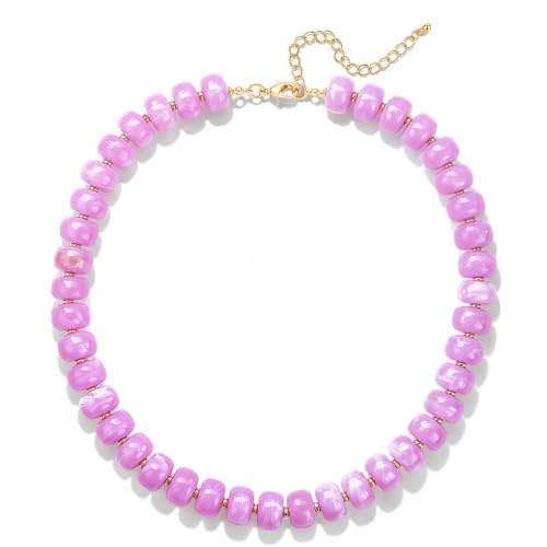 Chunky Beaded Necklaces for Women，Minimalistic Modern Jewelry | Colorful Boho Collar Necklace, Large Round Beads Resin Choker Necklace, Y2K Summer Beach Jewelry for Women - color: rose red