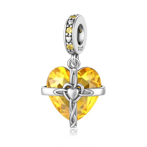 Birthstone Charm, 925 Sterling Silve Heart Dangle Charms for Pandora Bracelets, Ladies Birthday Gift - style: K-November